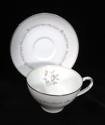 Vintage Noritake China Cup & Saucer Set MAYFAIR 6109 White Pink Rose