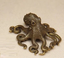 Brass Octopus Animal Statue Small Sculpture Tabletop Figurine Home Decor Gifts