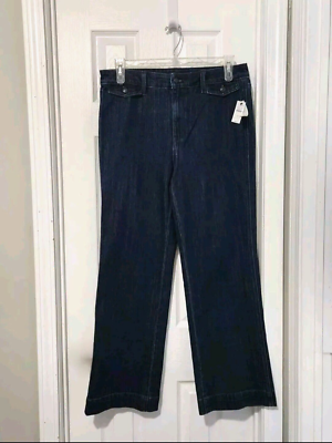 Talbots Wide Leg Denim Jeans High Rise Dark Wash Stretch 12 (Ins