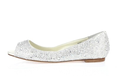 Benjamin Adams London Womens White Jeweled Leather Open Toe Slip On Flats Size 7