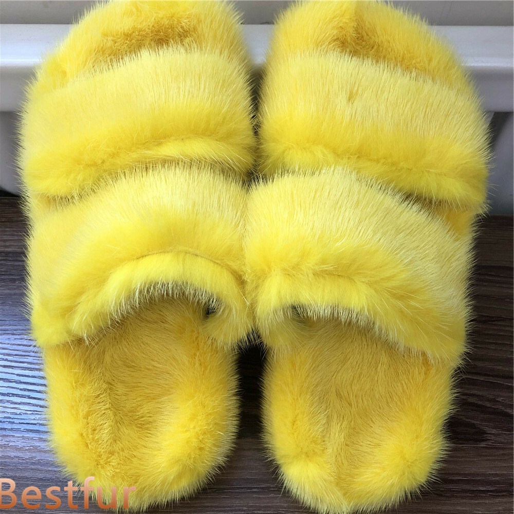 PANTOFOLA D’ORO Slides da donna 100% pantofole in vera pelliccia di visone sandali pelosi scarpe da interno esterno