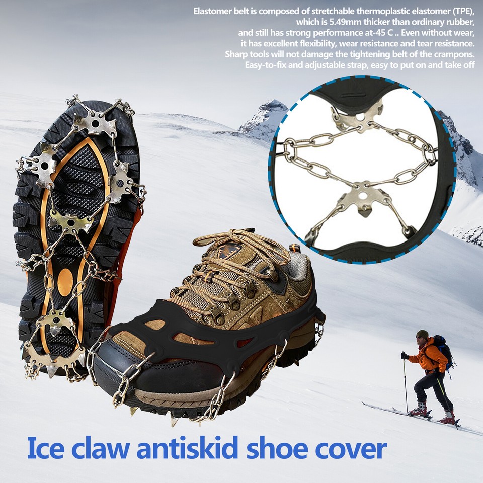 19 Teeth Spikes Crampons,Stainless Steel Non Slip Ice Snow Grips for