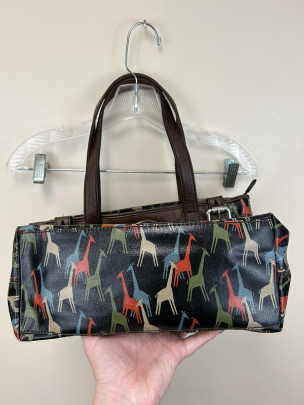 Fossil KeyPer Black Giraffe Coated Canvas Shoulder Bag Purse Key