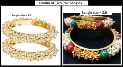 Bridal Bangles Pearls AD CZ Cada Indian Gold Plated Ethnic Traditional Bollywood
