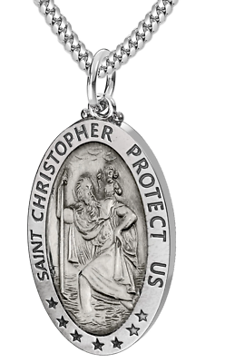 Collana Con Medaglione Ovale Cristoforo In Argento Sterling - Foto 11