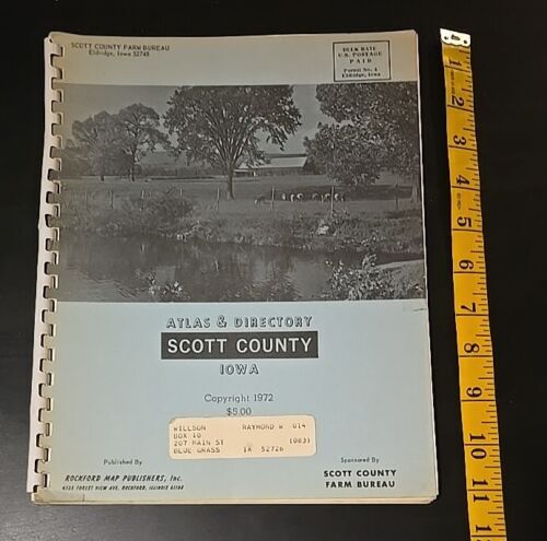 Scott County Iowa Atlas & Directory Plat Map Booklet 1972 Davenport LeClaire Etc - Picture 1 of 9