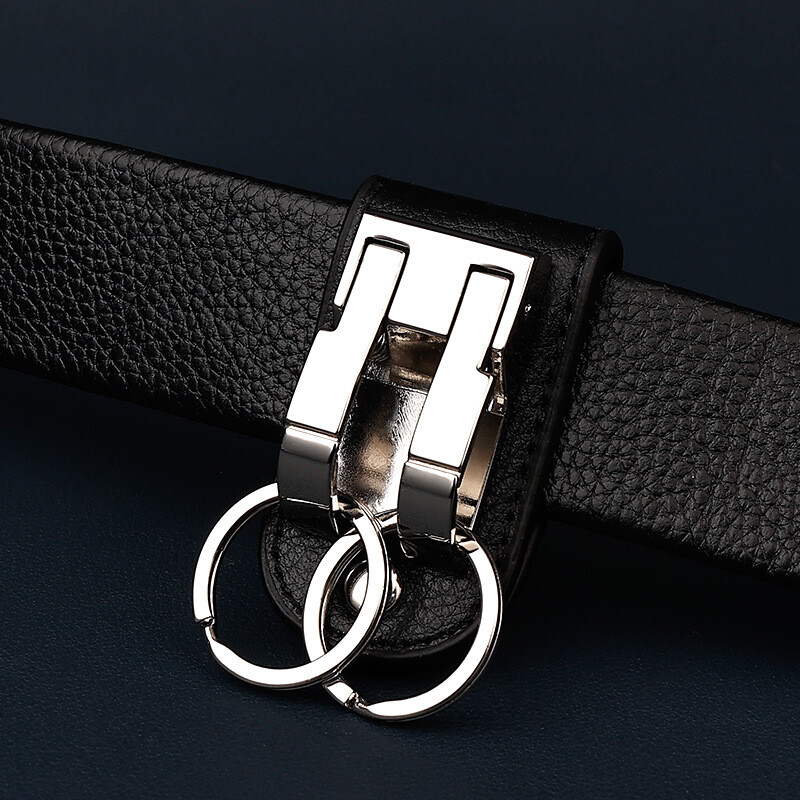 Leather Keychain Belt Loop with 2 Snap Hooks for Car Keys-image