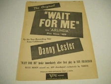DANNY LESTER New Recording Star From California WAIT FOR ME 1958 Promo Poster Ad