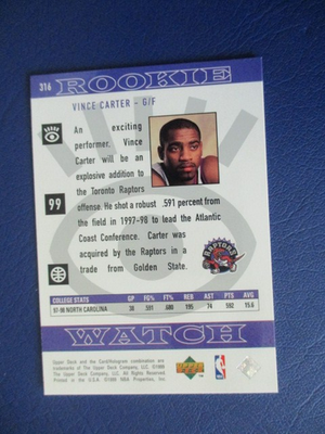 ⭐️⭐️⭐️ 1998-99 Upper Deck Vince Carter Rookie Watch RC #316 Raptors | eBay