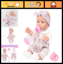12" Baby Doll Playset with Clothes  Accessories - 6 Pcs, Pink Romper, Gift Read