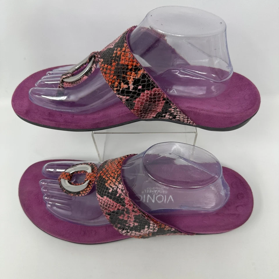 Vionic Sandals Womens Size 10 Purple Jessica Orthaheel Snake Print Ring Toe - Image 3 of 4