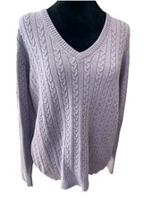 Eddie Bauer Y2K Heather Purple Cable Knit V Neck Sweater-cotton Angora Blend XL