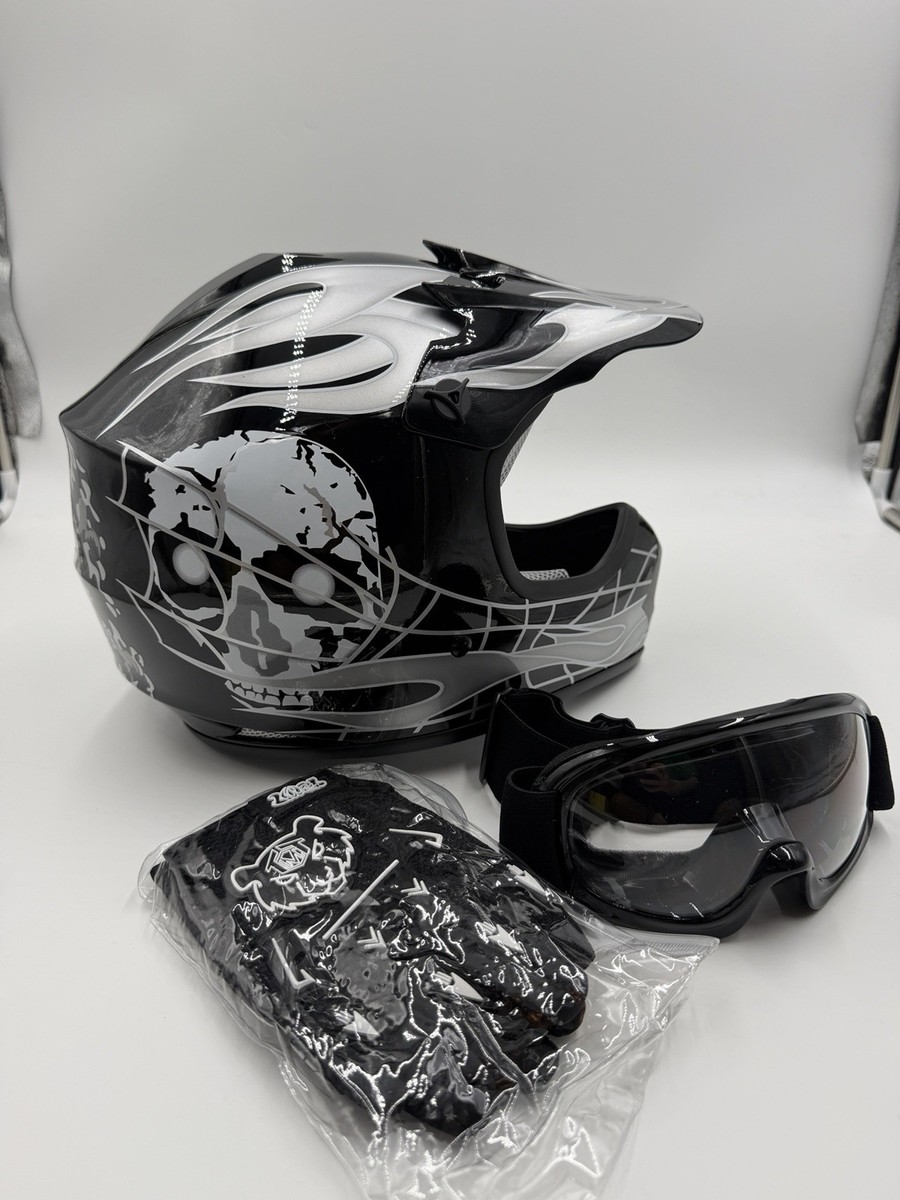 TCMT Black/Silver Flames and Skulls HY601 Size L 55-56 Motorcross