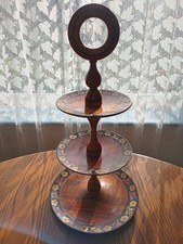 Antique Wooden Cake Stand, 3 Tiers Hand Painted, Rare Find