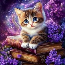 Diamond Painting Kits for Adults, Cute Cat with Book Diamond Art Kits for Beginn