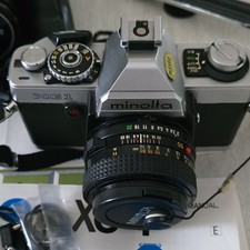 Minolta XG1 Silver Vintage SLR Film Camera Body w/2 additional Lenses Leather cs