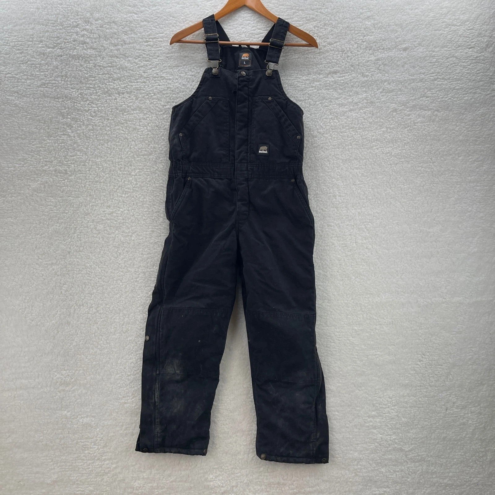 Berne Overalls Youth Large Black Canvas Insulated Quilted Workwear Chore Outdoor