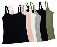 Ex M&S Cami Top Vest Womens Black White Navy Pink Khaki Grey 6-28 Lace New