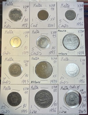 1972 - 1995 Malta 3 Mils to 1 Lira High Grades XF - BU Condition 12 Coin Lot