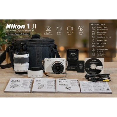 Nikon 1 J1 Mirrorless Digital Camera Kit White with 10-30mm & 30-110mm Lenses