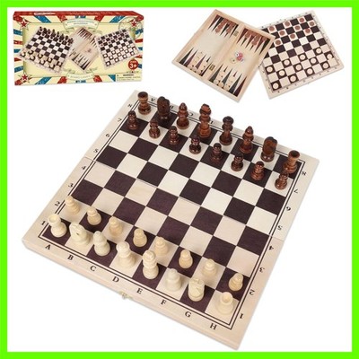 Wooden Chess, Checker, and Backgammon 3 in 1 Board Game Set,Classic Tradition...