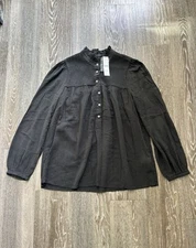 J.Crew Pop Over Soft Gauze Garden Top In Black Women’s XS Victorian Steam Punk