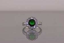 Sterling Silver Green Cubic Zirconia Scalloped Halo Flower Band Ring 925 Sz: 7
