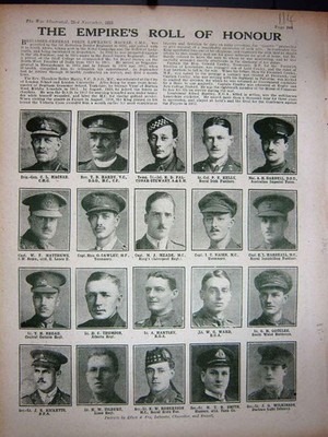 Original alter Vintage Druck 1918 Ww1 Helden Robertson Thomson Smith Meade Hardy