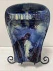 McCoy USA Footed Ashtray Pottery Vintage  Blue Drip 1960's 9.5”