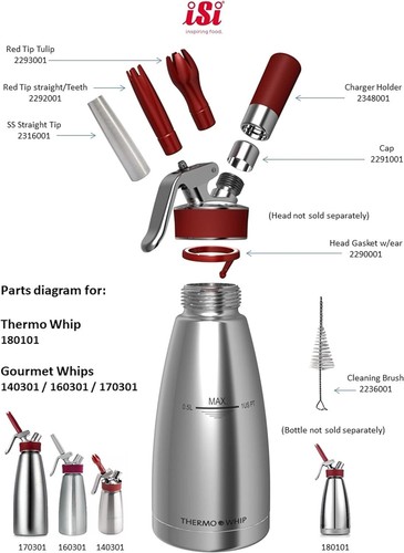 Isi Gourmet, Siphon Lt 1 pour Spume Confiserie Ou Salées, Acier Inoxydable Pro - Photo 8/10