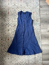Banana Republic Linen Blend Herringbone Blue Sleeveless Button-Front Midi 4