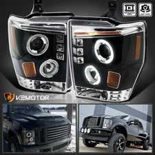 Black Fits 2008-2010 Ford F250 F350 F450 LED Halo Projector Headlights Lamps