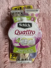 Women’s Schick QUATTRO Disposable Razors ~ 4 PACK SENSITIVE SKIN Hypoallergenic