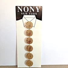 Vtg NONY New York Rome XLII Gold Toned Button Covers Lot 6 On Card RARE NOS