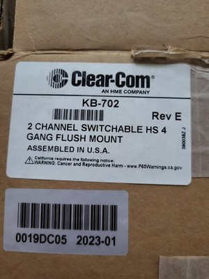 NEW Clear-Com KB-702 2-Channel Switchable HS 4-Gang Flush Mount Intercom Station