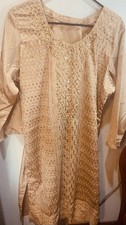 Cotton Blend Embroidered Salwar Kameez Beige Pakistani Women with Dupatta