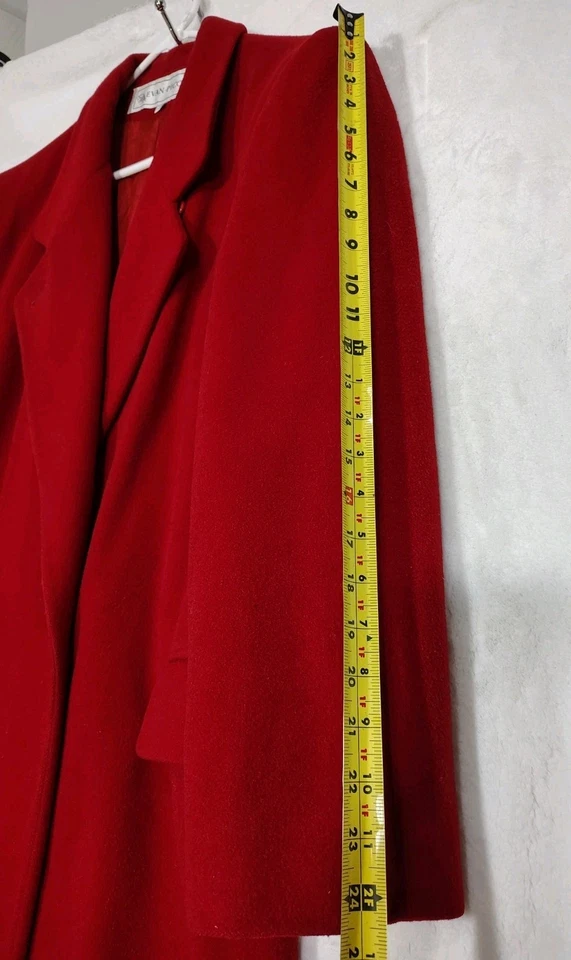 Gabardina larga vintage Evan Picone talla 14 roja 100 % lana pura bolsillos hecha en EE. UU. Foto 4 de 4