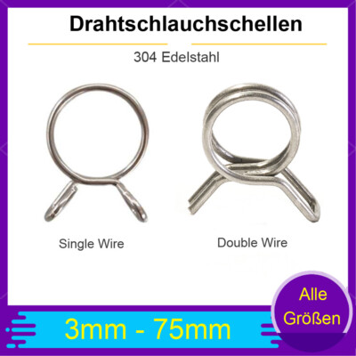 Drahtschlauchschellen Drahtschelle Benzinschlauch Federklemmen Edelstahl 3-75mm