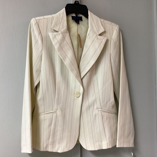 Star City Blazer Jacket Womens Size Medium Striped Light Yellow Ivory One Button - Picture 5 of 20