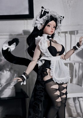 Full Set 1/4 Ball-Jointed Doll BJD MSD Resin Doll Cat Maid Servant Girl Tan Skin