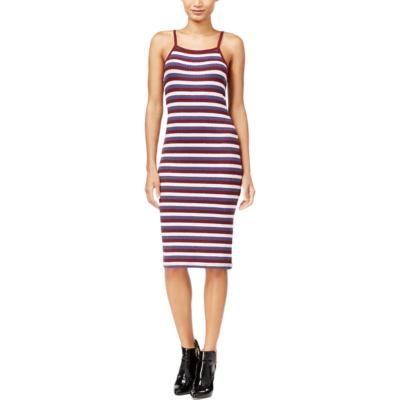 Kensie Womens Burgundy Ribbed Knit Striped Spaghetti Straps Bodycon Dress S  | eBay