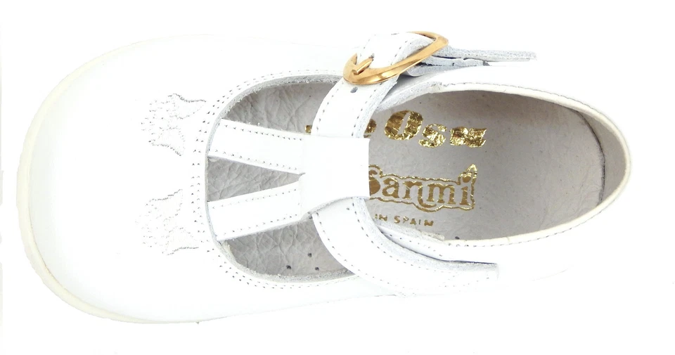 DE OSU - España - Zapatos de vestir de cuero blanco con correa en T para bebés niñas -Europeos -Talla 4-6 Foto 2 de 4