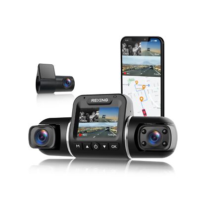 REXING V2 PRO AI Dash CAM, 3 Channel Front Cabin Rear 1080p Recording,2.7 