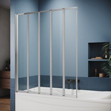 Bath Shower Screen Chrome Framed 5 Folding Bathroom Glass Panel 1200x1400mm