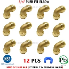 12 PIECES 3/4" X 3/4" PUSH FIT ELBOWS FITTINGS - LEAD FREE BRASS PAKA TOOLS