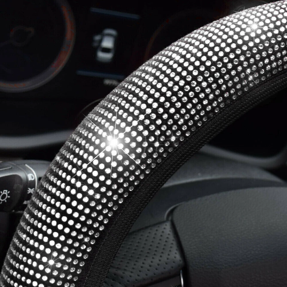Cubierta de volante de diamante para automóvil blanca brillante 15""/38 cm accesorios para automóviles Foto 2 de 4