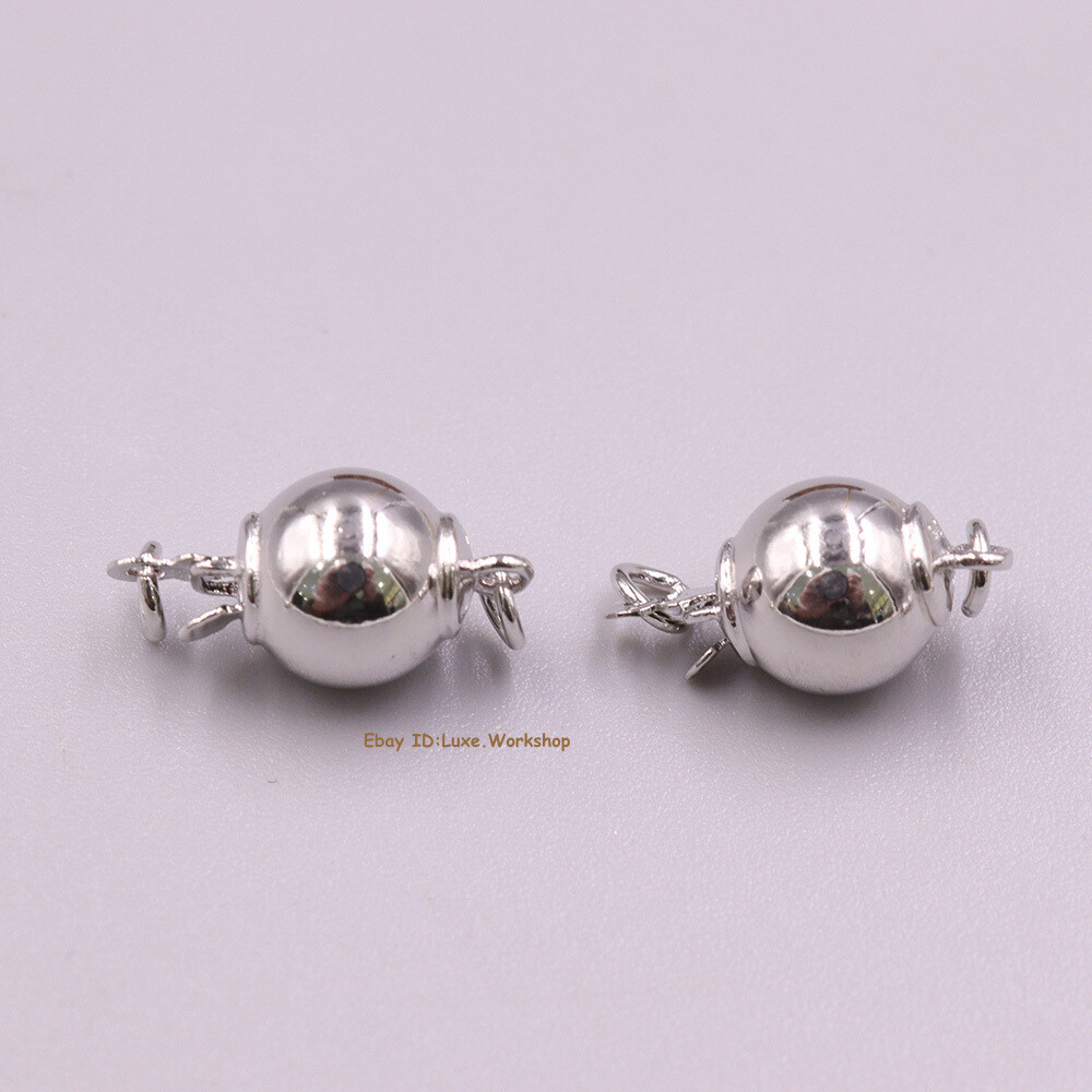 1pcs Real 925 Sterling Silver 8mm Lantern Ball Pearl Fastener Clasp Hook