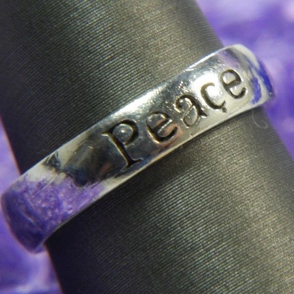 PEACE dainty 0.925 Sterling Silver Estate band Ri… - image 1