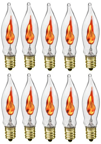 Box of 10 Flicker Flame Light Bulbs, E12 Candelabra Base, 3 watt (#A101)