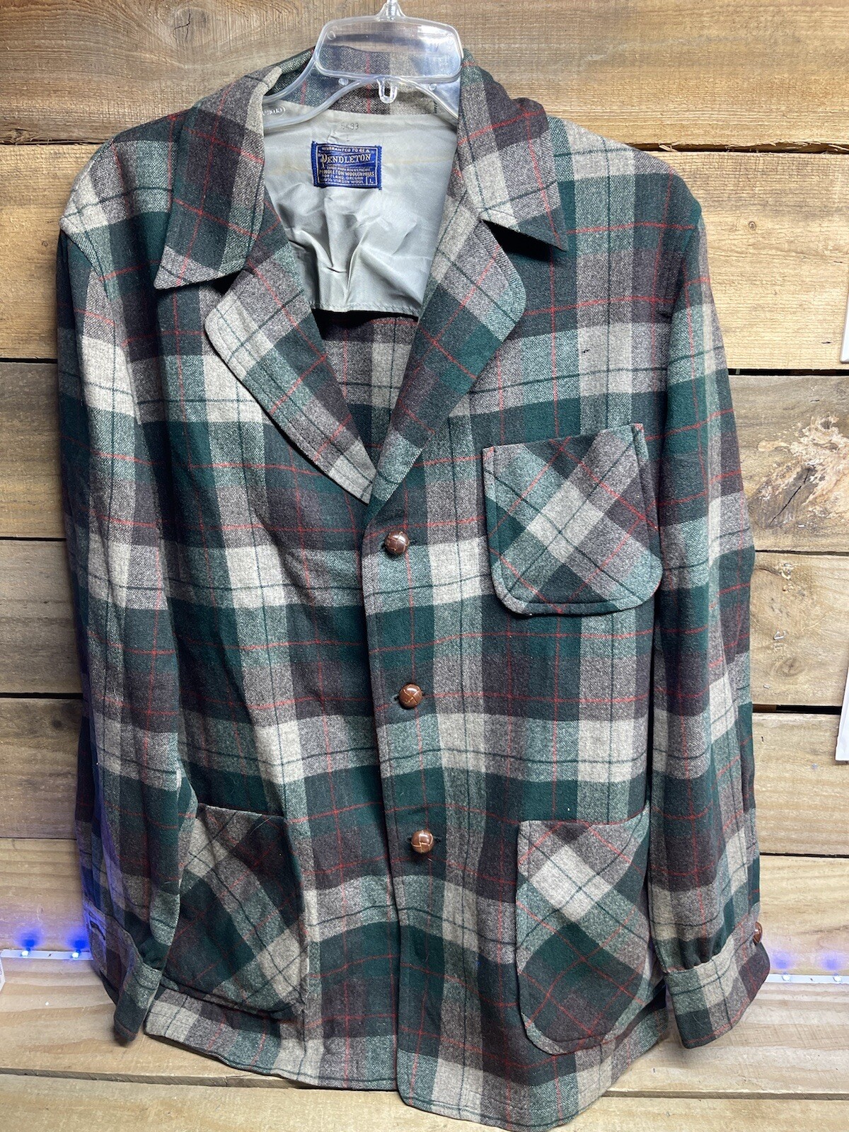 Pendleton Wool Flannel Jacket Green Plaid With Wo… - image 1